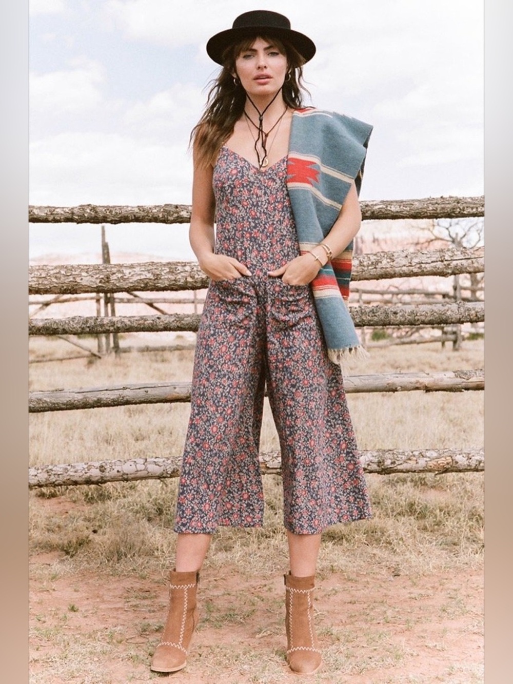 Spell Jasmine Jumpsuit Floral Navy Red